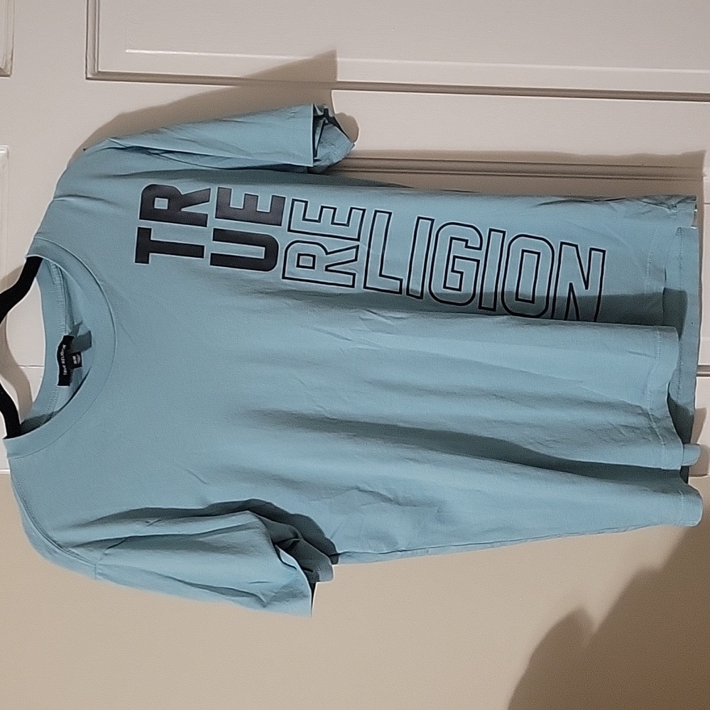 True Religion Blue Crew neck T- Shirt In Size Medium